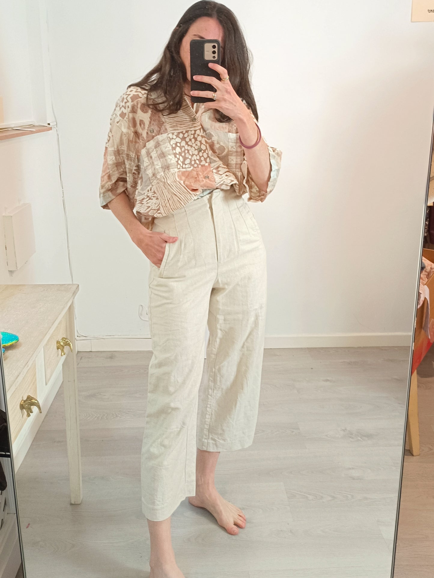 ZARA. Pantalón culote pinzas efecto Lino. T XS