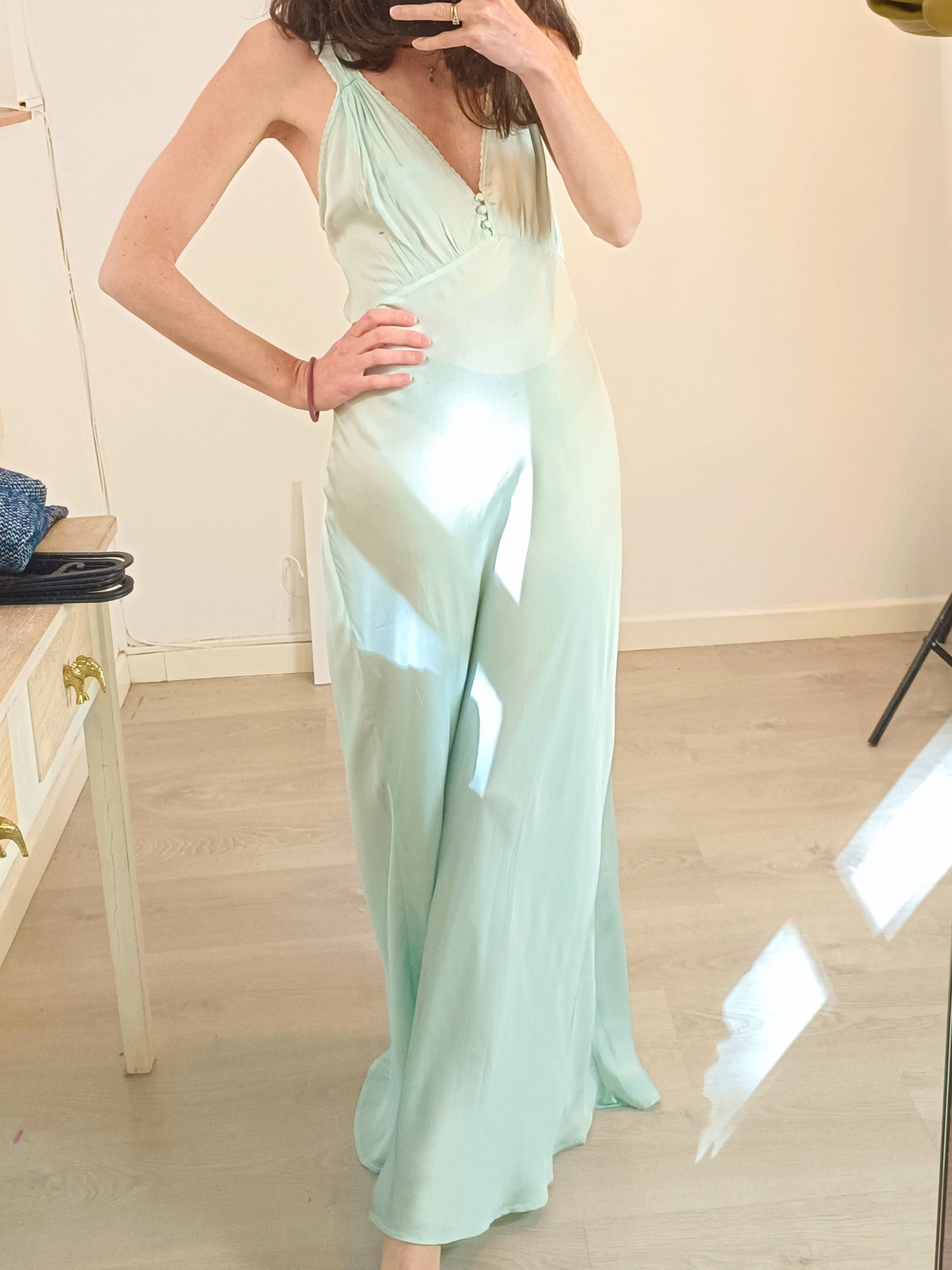 ZARA. Vestido lencero verde agua T.s