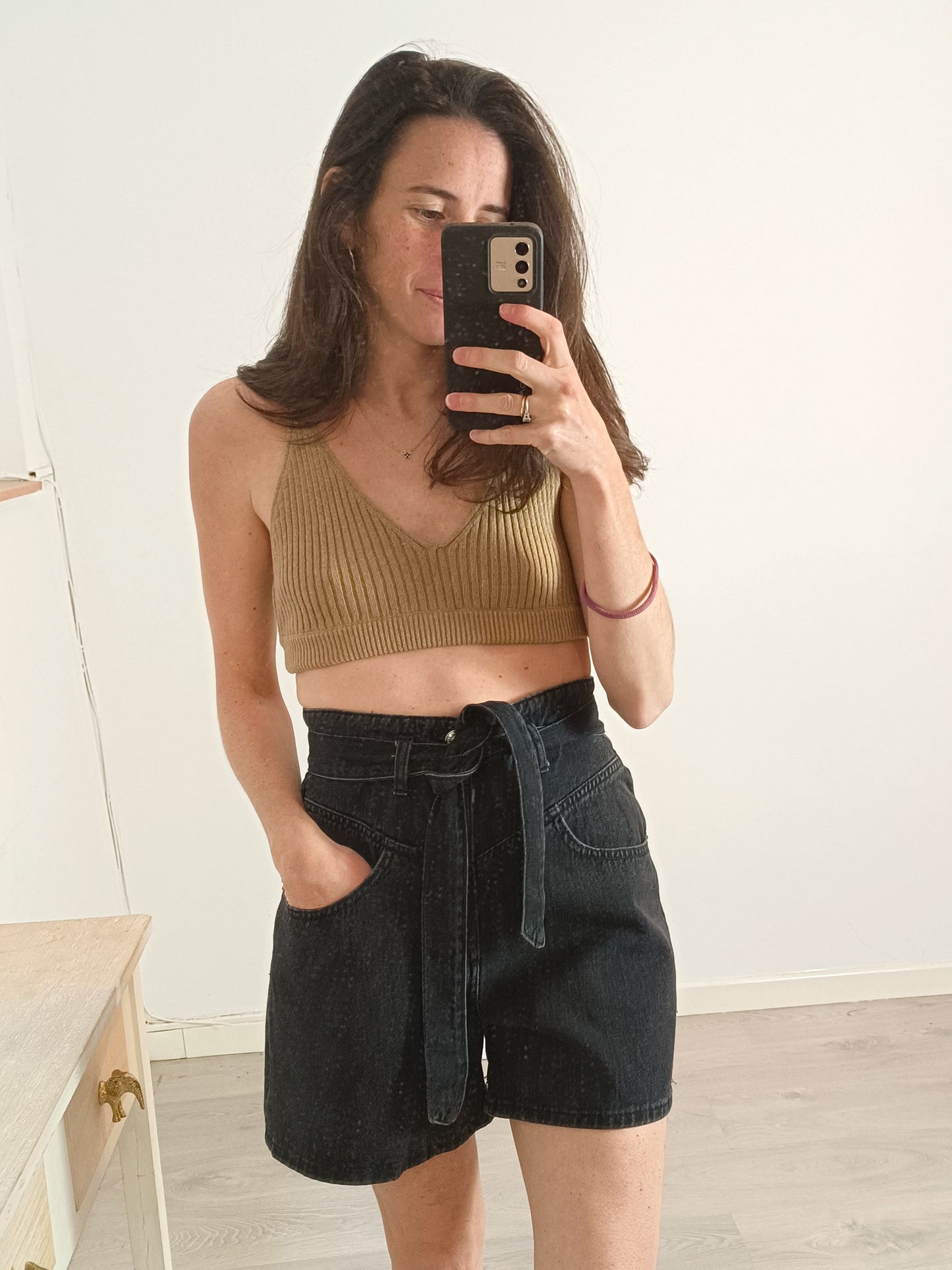 ZARA. Black denim shorts with skirt effect. T 36