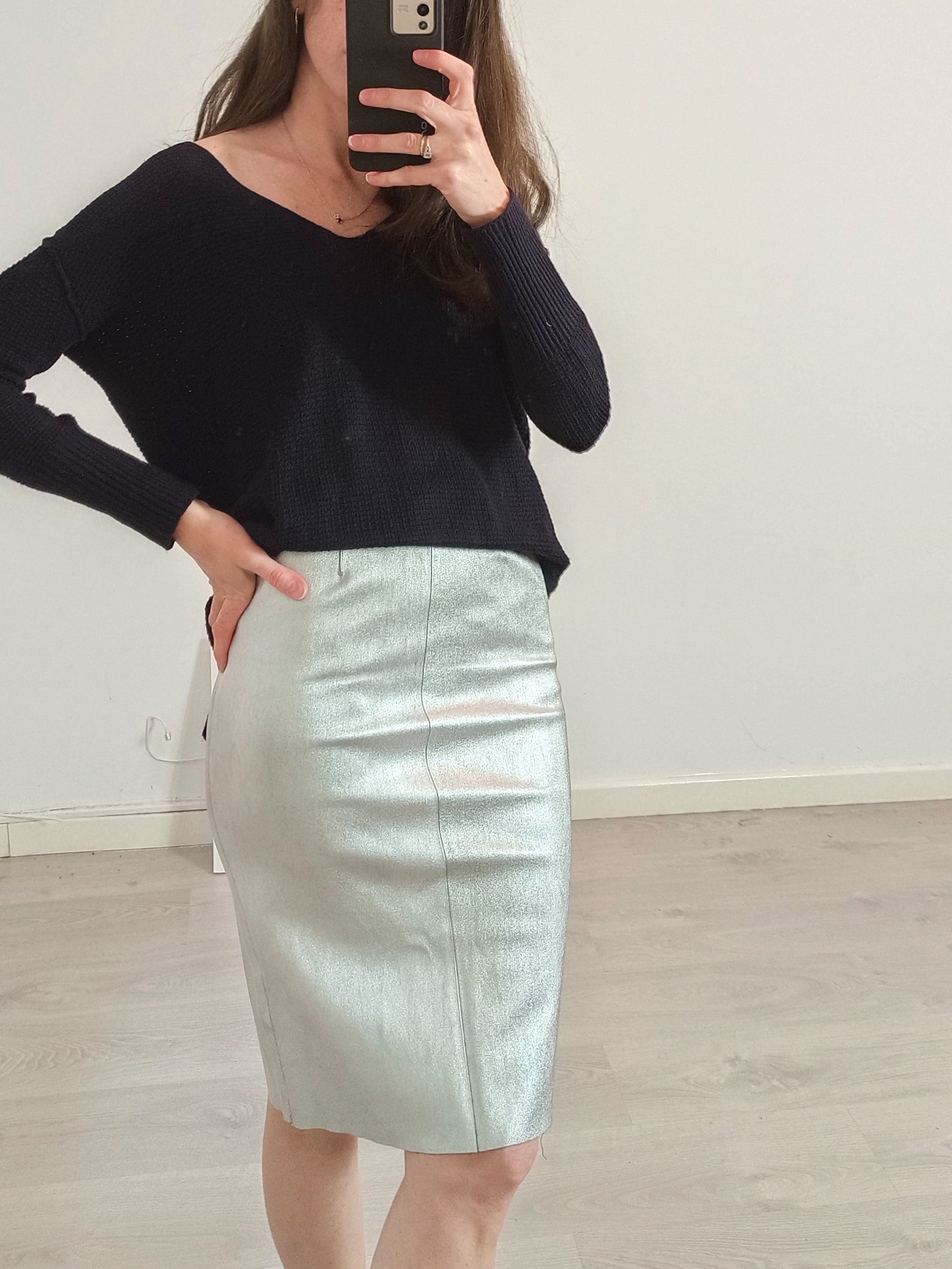 ZADIG&amp;VOLTAIRE. Silver leather midi skirt. Size 36