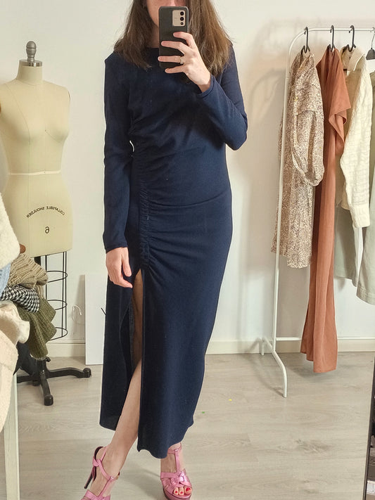 ZARA. Long blue gathered dress. TS