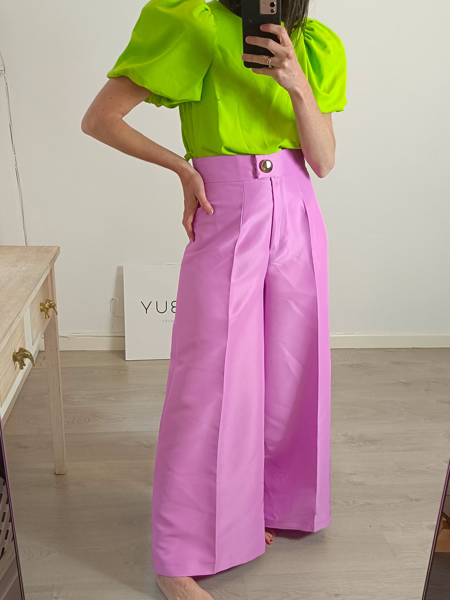 CAYETANA BY CONDES. Pantalón rosa ancho T.s