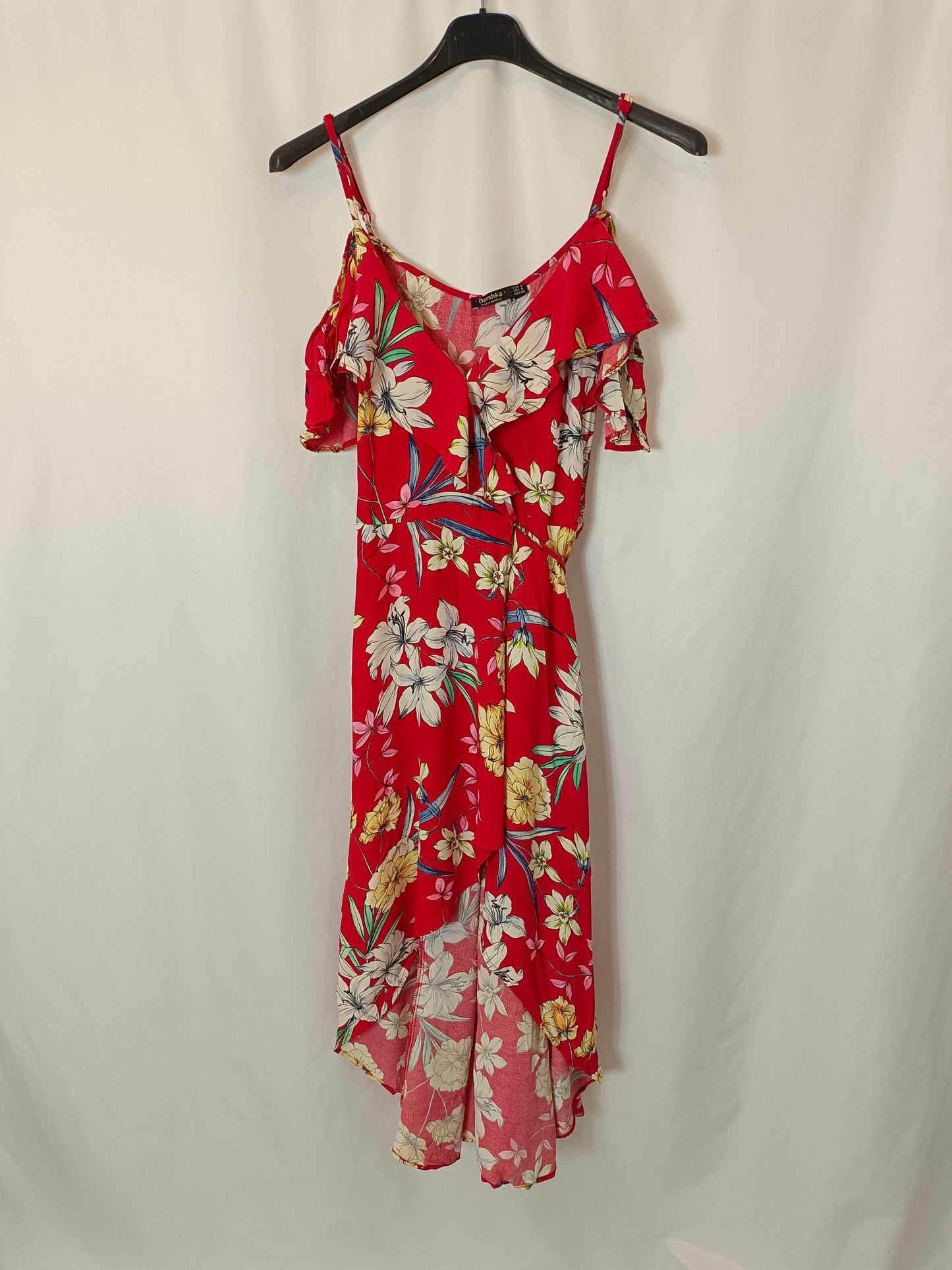 bershka red wrap dress Bershka wrap front linen look mini dress in red
