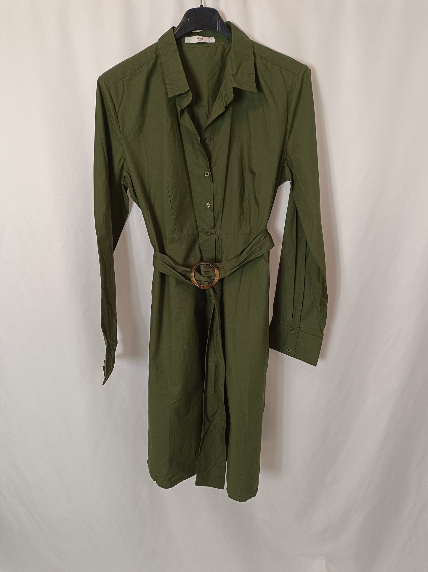 MANGO. Vestido verde camisero T.m