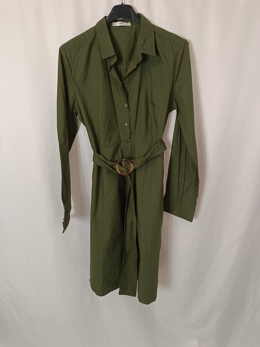 MANGO. Vestido verde camisero T.m