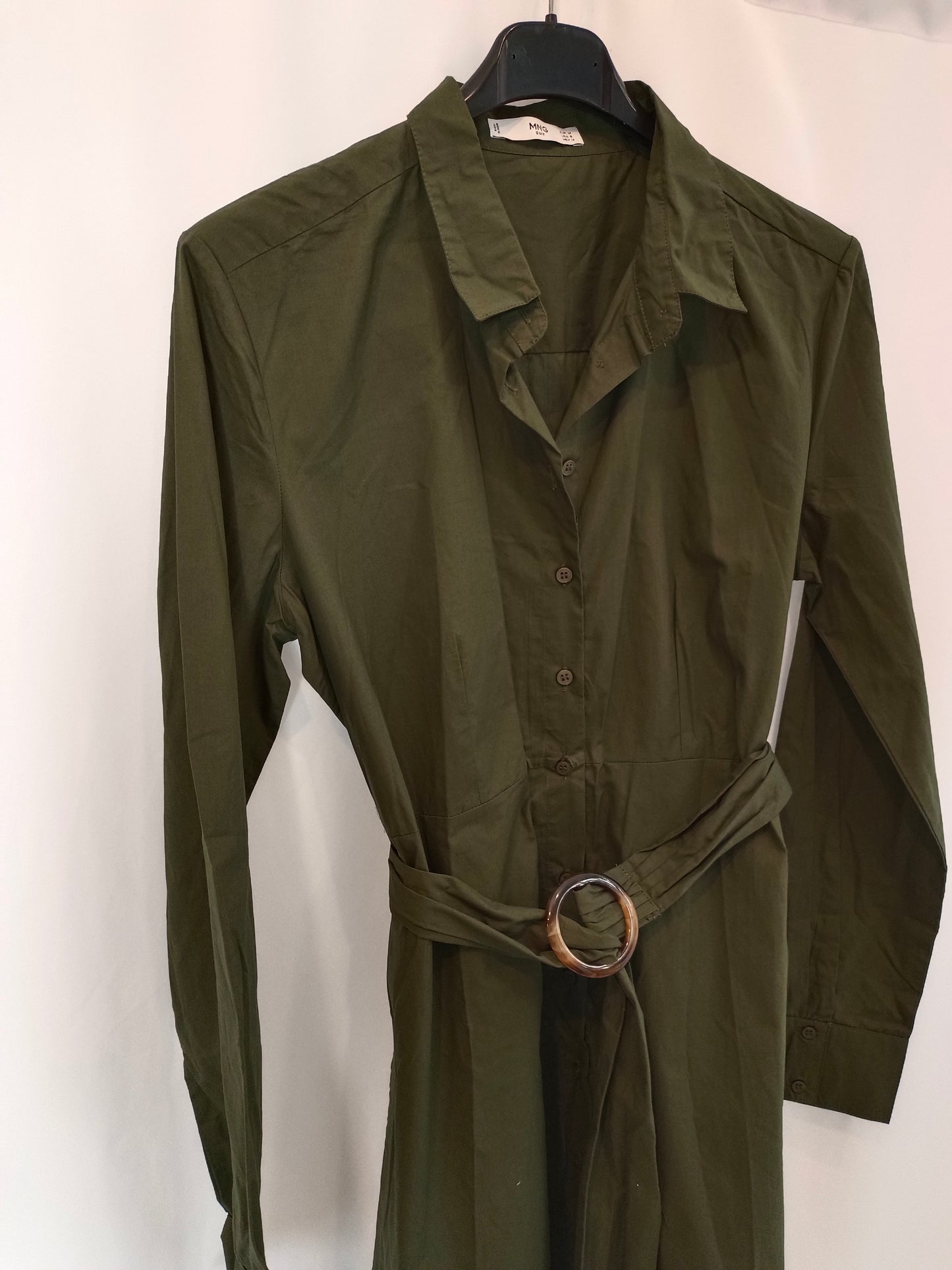 MANGO. Vestido verde camisero T.m