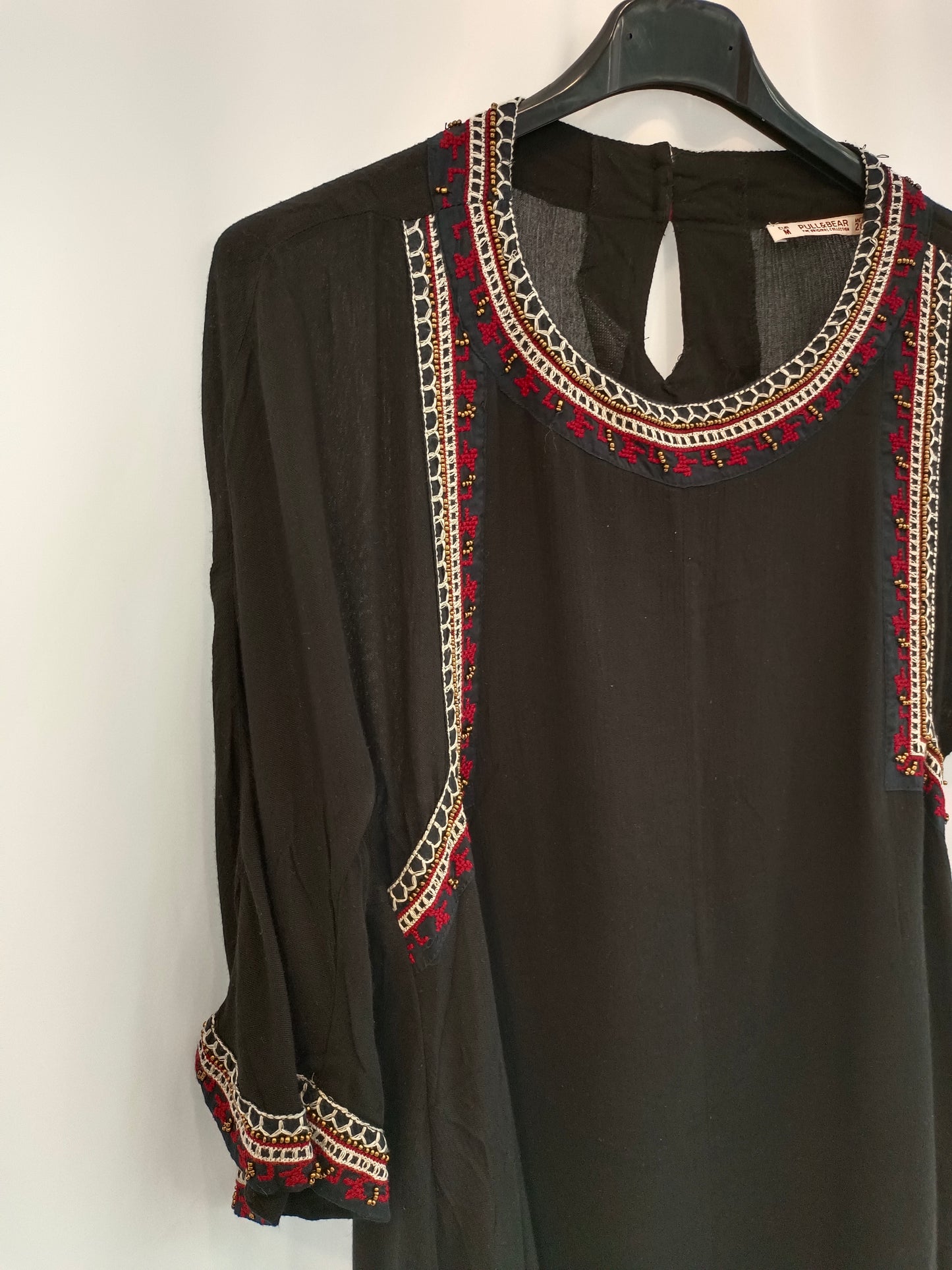 PULL&amp;BEAR. Black beaded and embroidered dress Tm