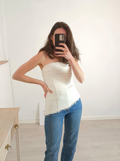 MANGO. White denim strapless top. TS