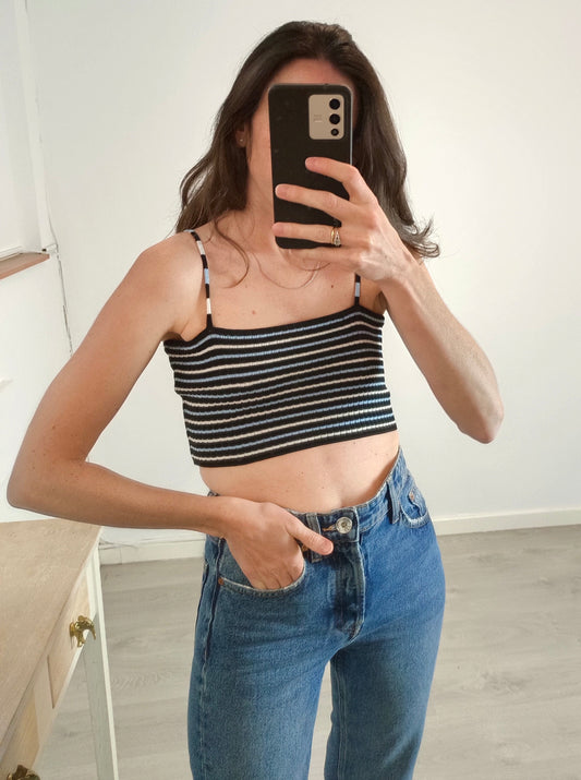 SHEIN. Ribbed Striped Crop Top. TS