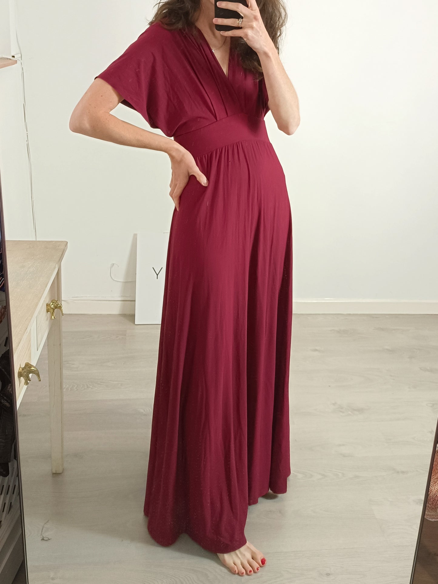 OTHERS. Long maroon lycra dress. XS/S