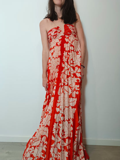 MANGO. Long pleated floral dress T.xs