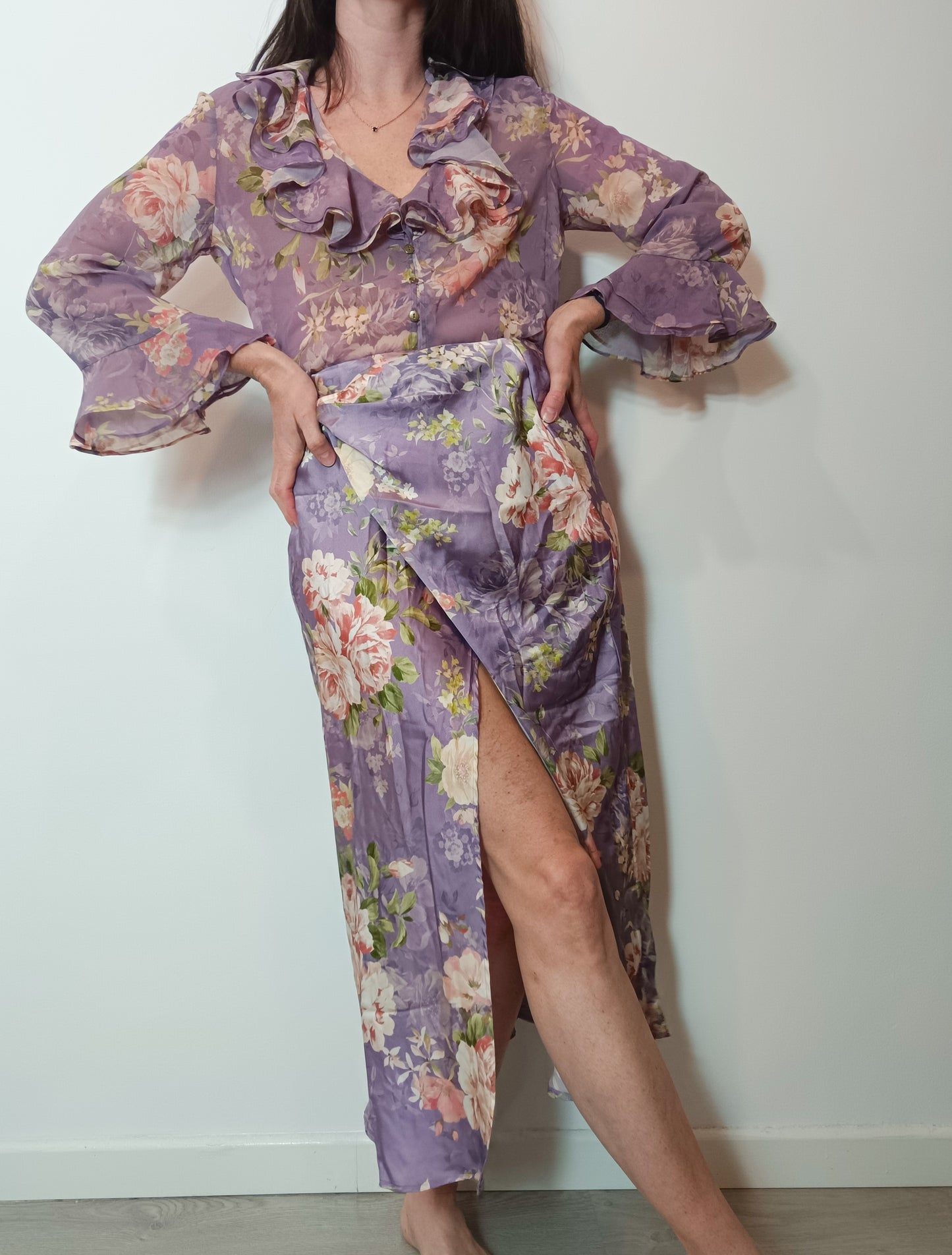 ZARA. Total mauve floral look T.xs