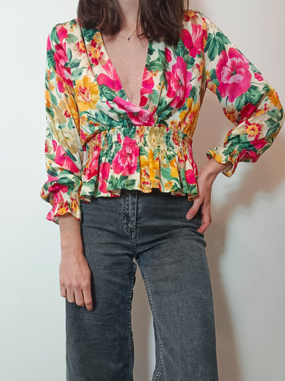 ZARA. Tops rosa flores T.s