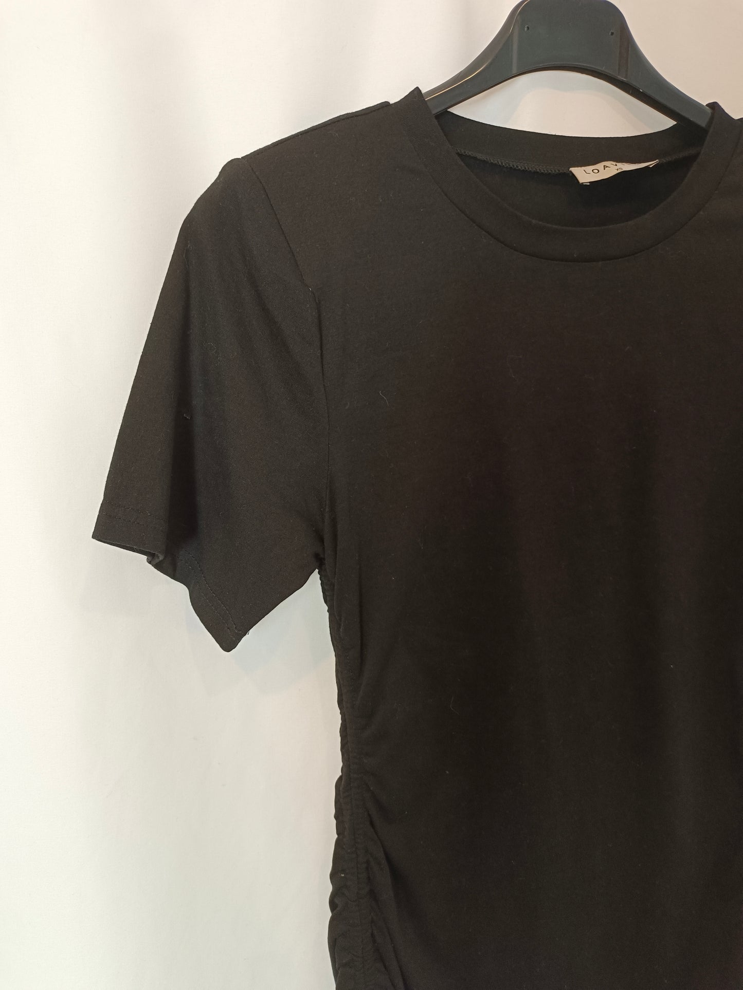 LOAVIES. Vestido negro corto fruncidos. T XS