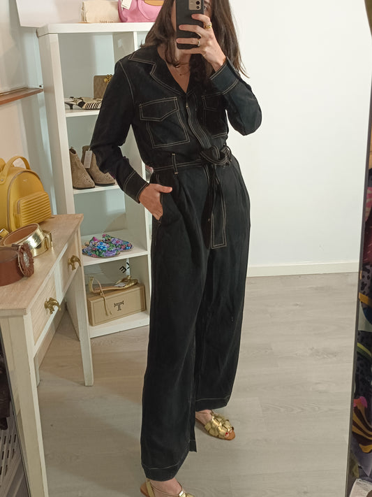 MANGO. Mono largo negro costuras T.m