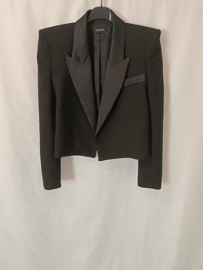 VICTORIA. Black double-textured blazer, size 36
