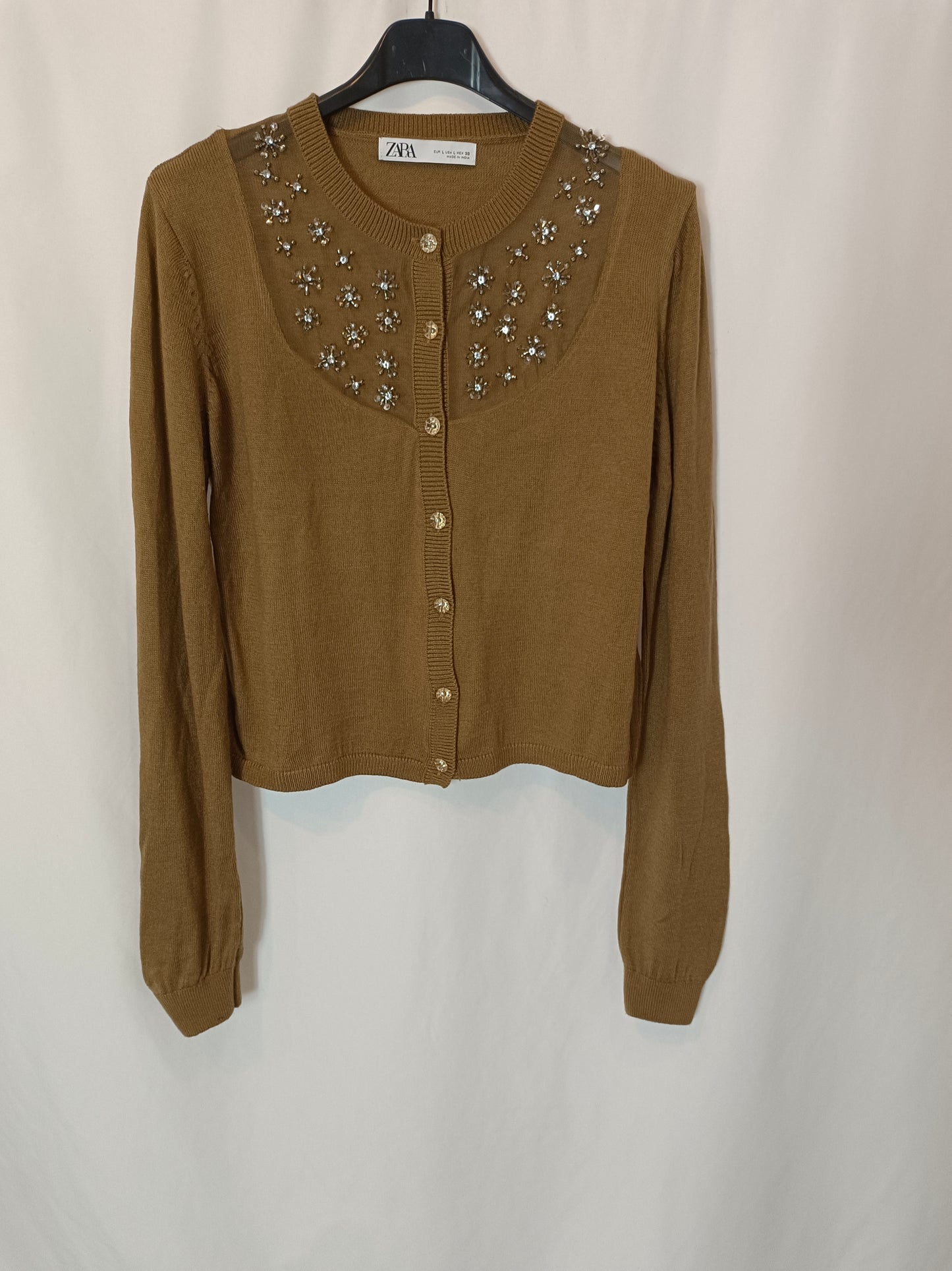 ZARA. Jersey beige abalorios T.l