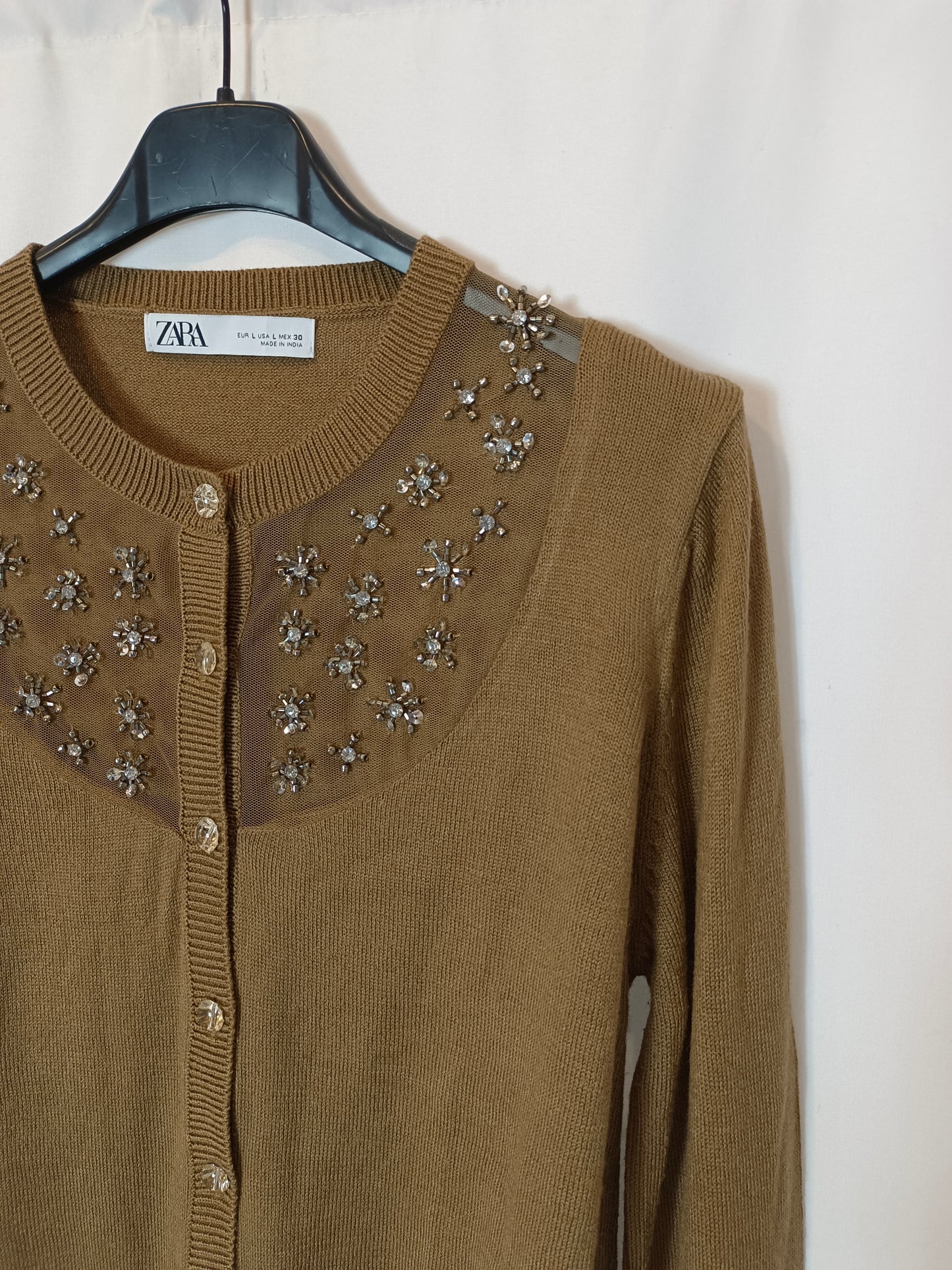 ZARA. Jersey beige abalorios T.l