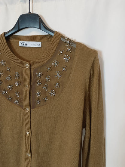 ZARA. Jersey beige abalorios T.l