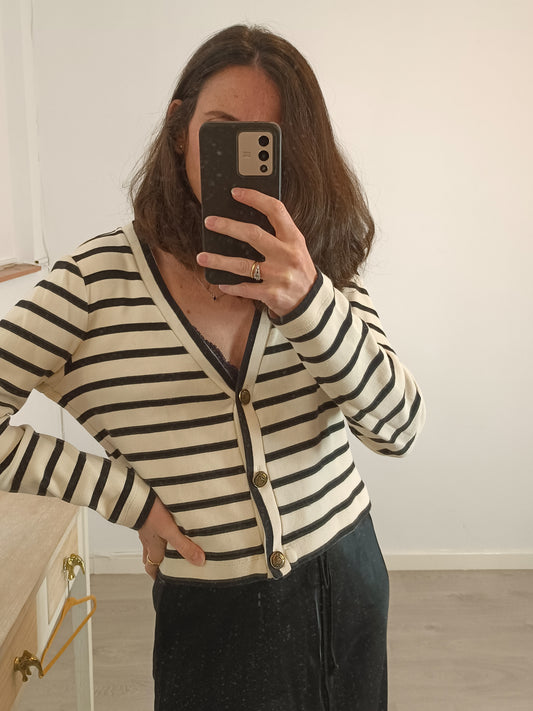 MASSIMO DUTTI. Jersey beige rayas T.m