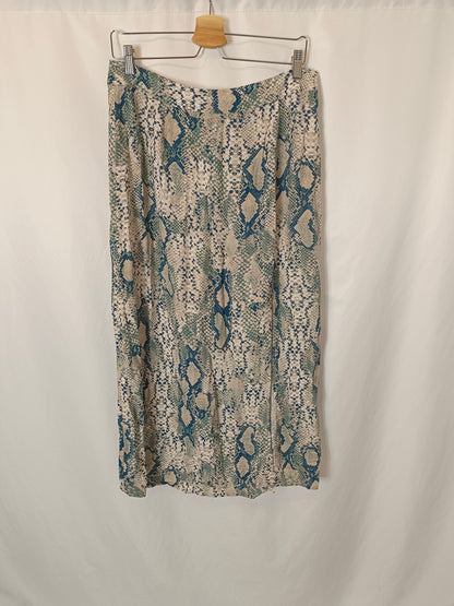 SYSTEMACTION. Falda midi fluida animal print. T 40