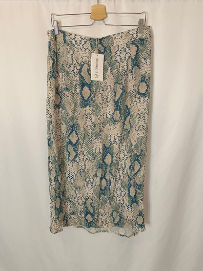 SYSTEMACTION. Falda midi fluida animal print. T 40