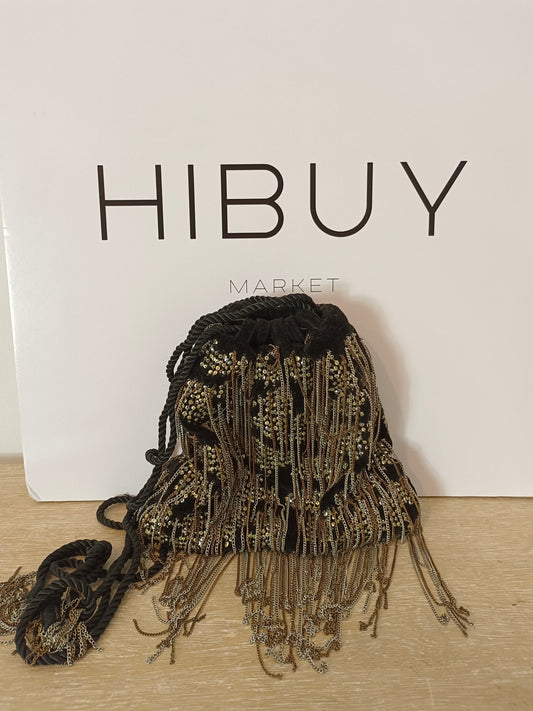 ZARA. Bolso negro terciopelo abalorios