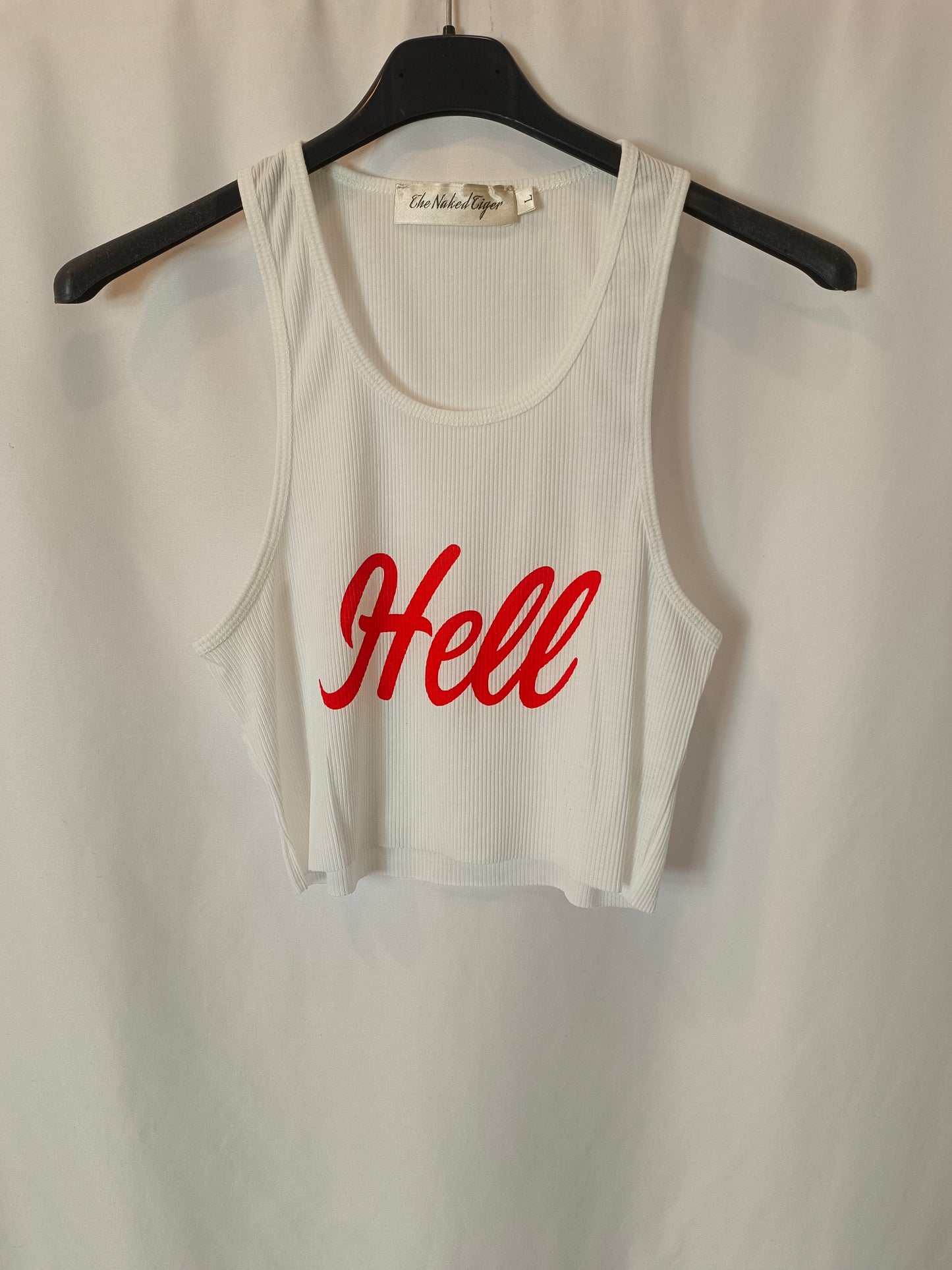 THE NAKED TIGER. Camiseta blanca crop T.l (S)