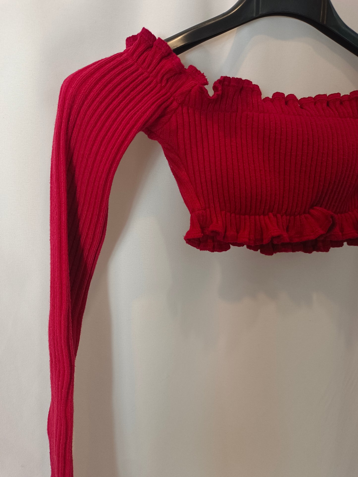 AREYOUAMI. Croptop rojo canalé T.xs