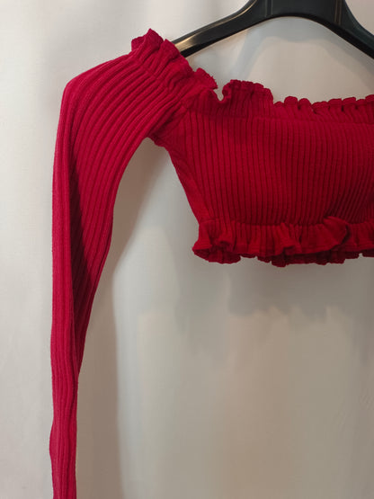 AREYOUAMI. Croptop rojo canalé T.xs