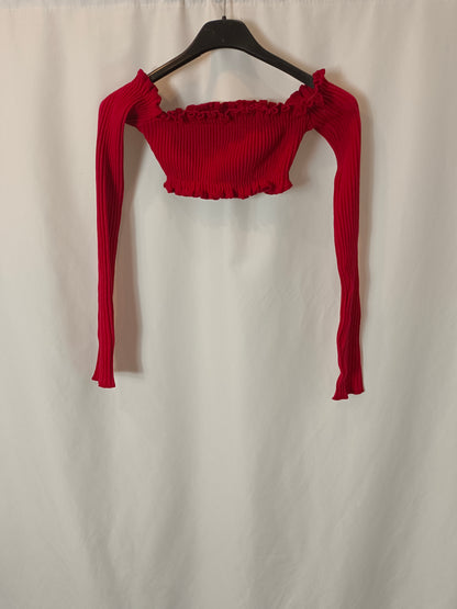 AREYOUAMI. Croptop rojo canalé T.xs