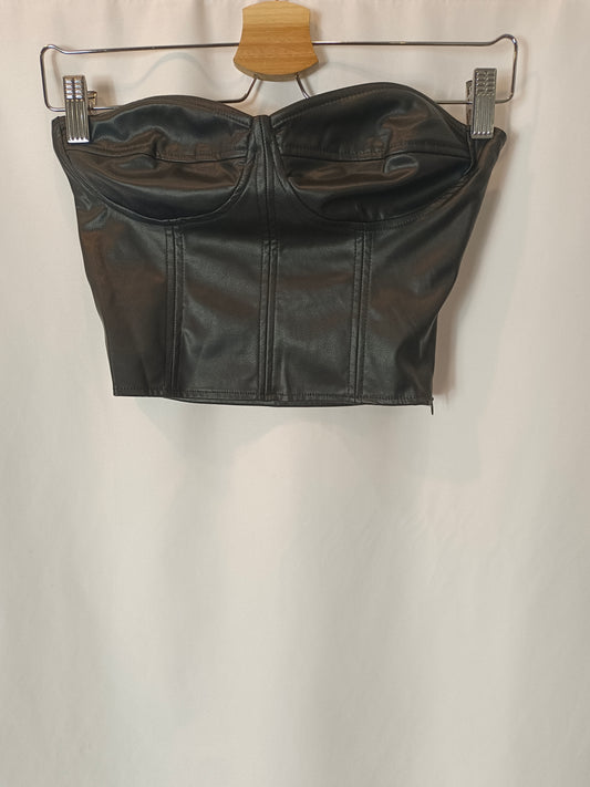 ZARA. Black faux leather Ts top