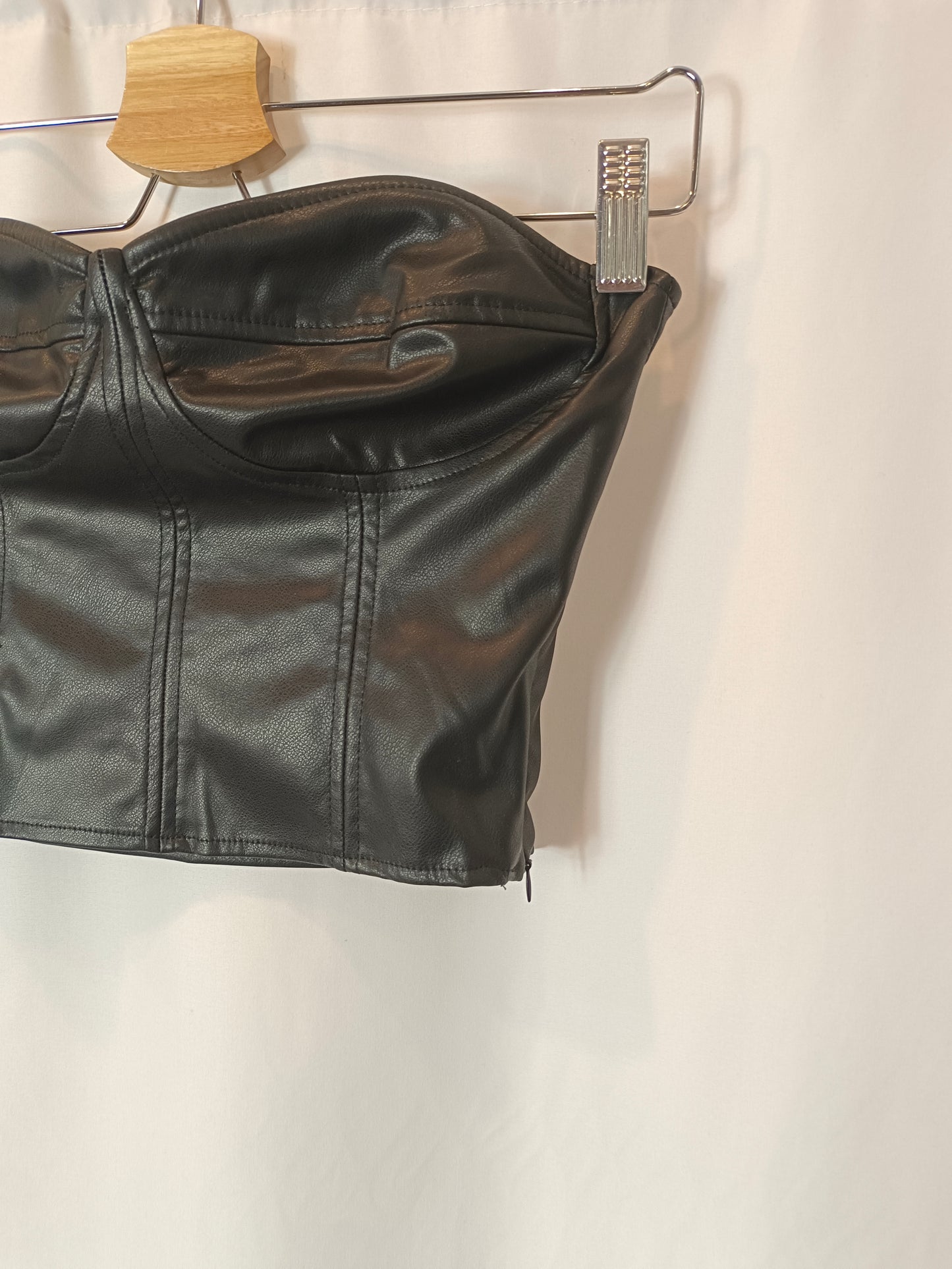ZARA. Black faux leather Ts top