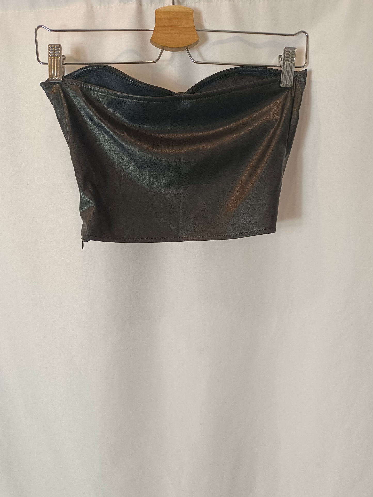 ZARA. Black faux leather Ts top