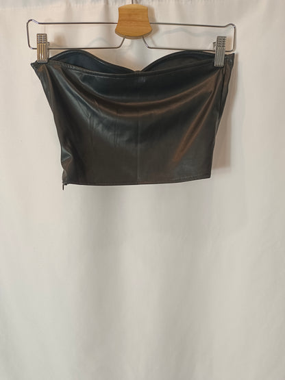 ZARA. Black faux leather Ts top