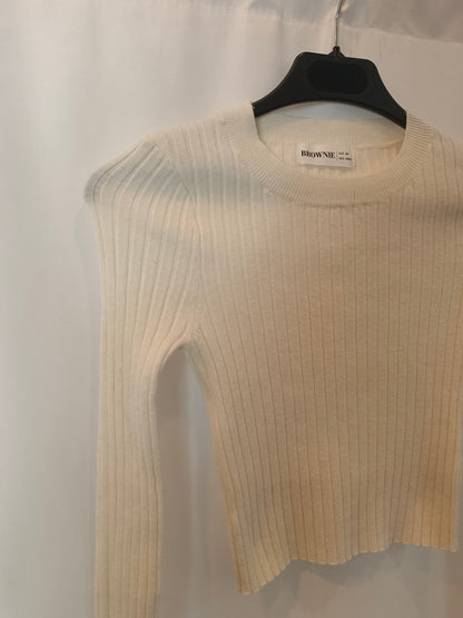 BROWNIE. Top beige canalé T.xs