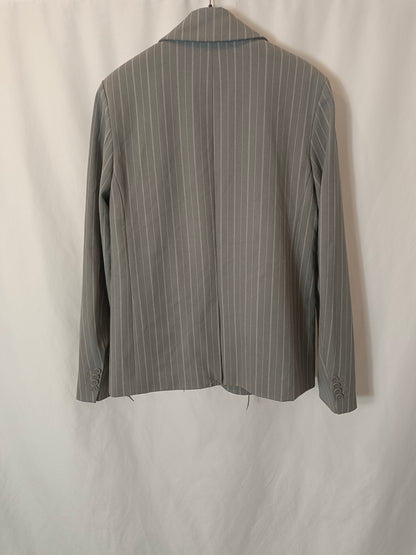 KA-KD. Gray blazer with Ts stripes