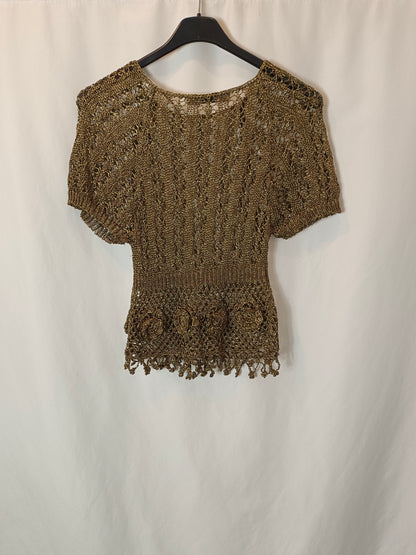 ZARA. Gold crochet top Ts