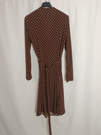 MANGO. Vestido marrón lunares T.m