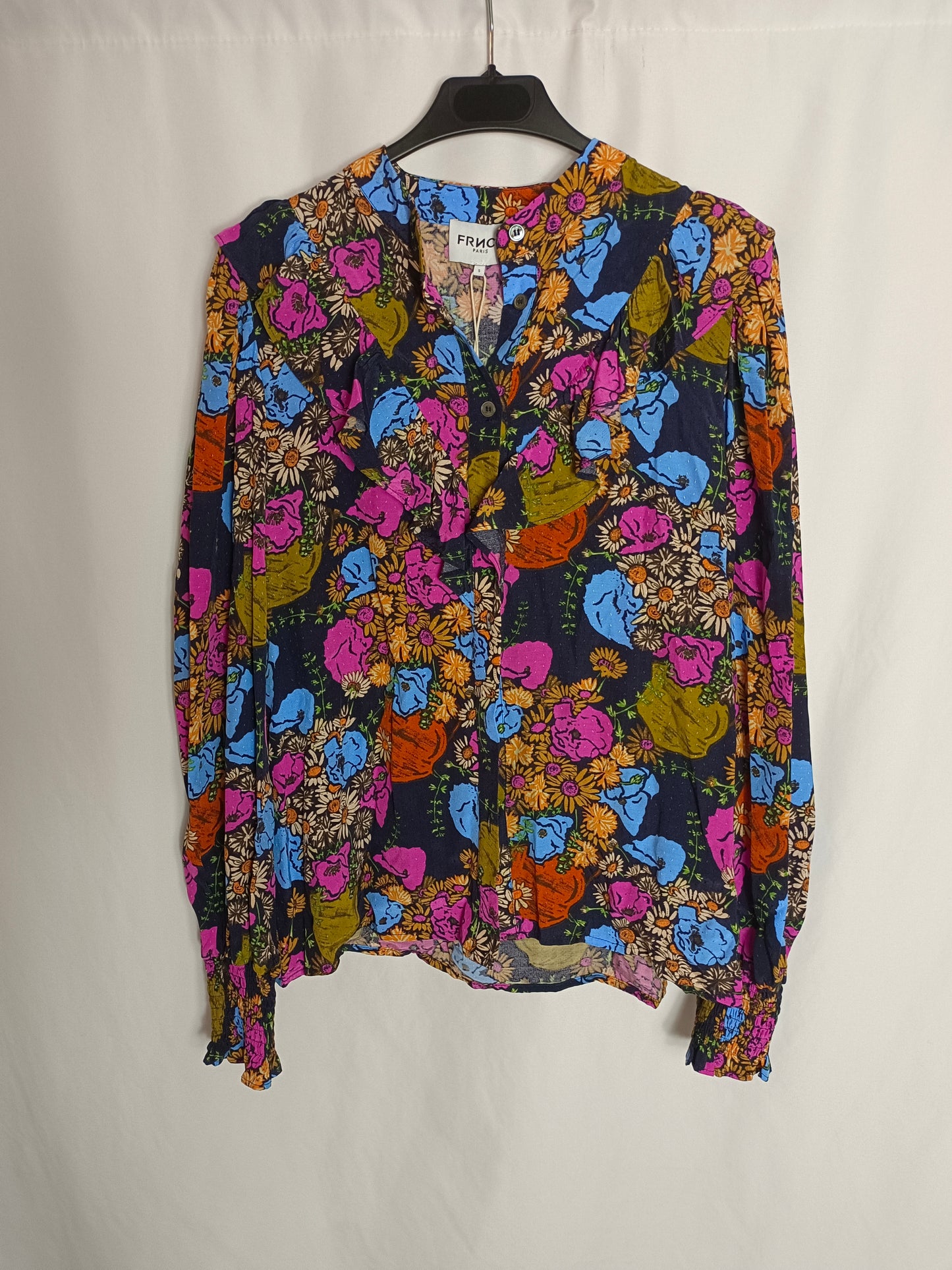 FRNCH PARÍS. Blusas azul flores T.s