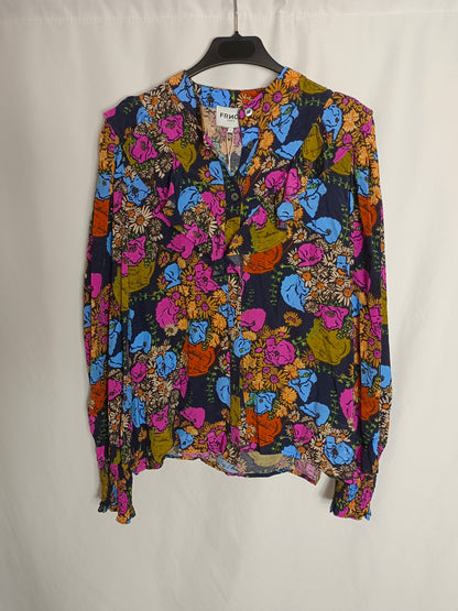 FRNCH PARÍS. Blusas azul flores T.s
