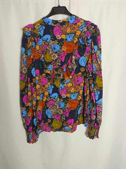 FRNCH PARÍS. Blusas azul flores T.s