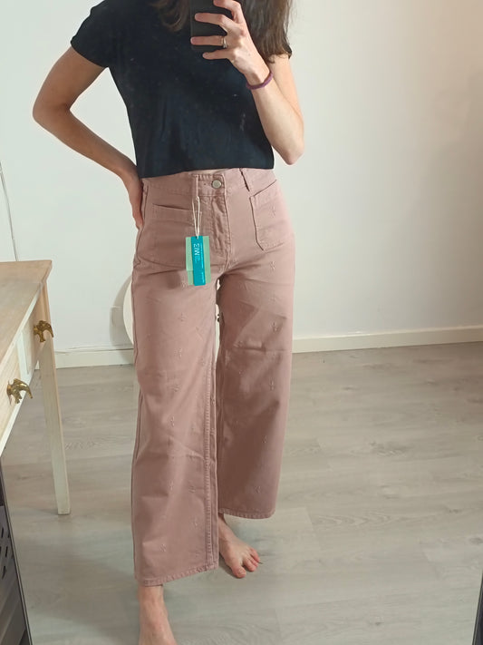 INTROPIA. Embroidered mauve denim. Size 36