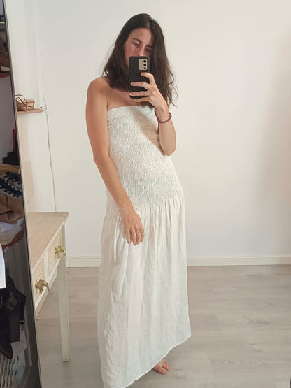 NUTKA STUDIOS. Vestido palabra de honor / falda larga Lino blanco. T XS/S