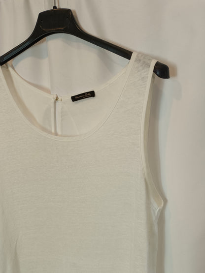 MASSIMO DUTTI. White double-textured T-shirt TM