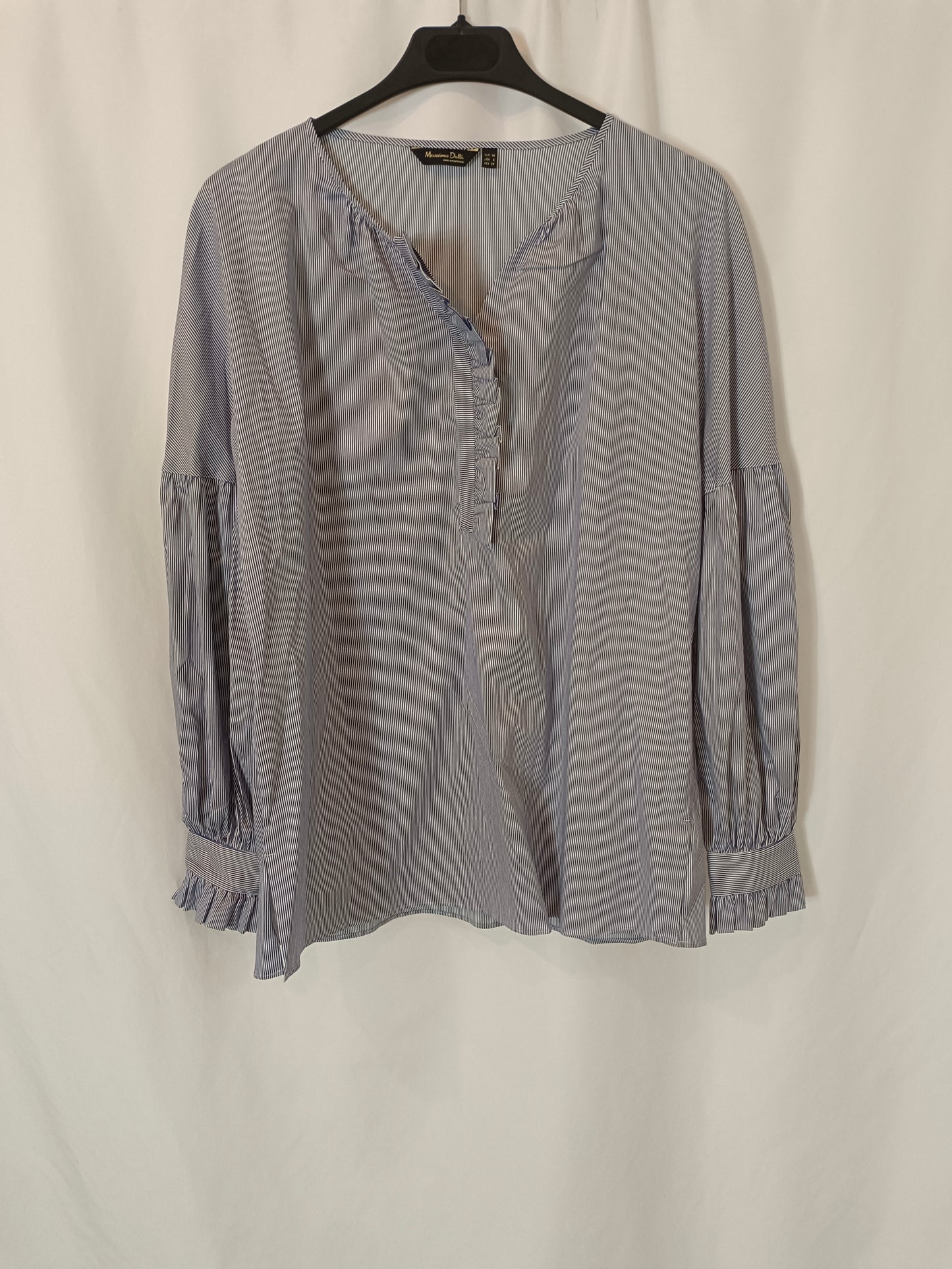 MASSIMO DUTTI. Blue and white striped blouse, size 38
