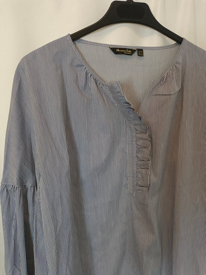 MASSIMO DUTTI. Blue and white striped blouse, size 38
