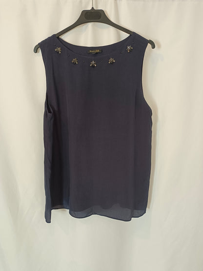 MASSIMO DUTTI. Blue beaded top TM