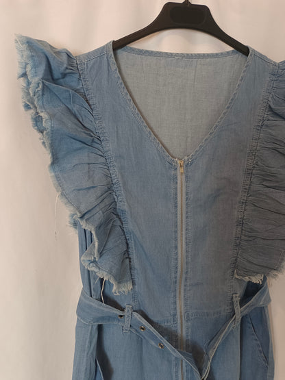 OTHERS. Tu(m) Ruffle Denim Jumpsuit
