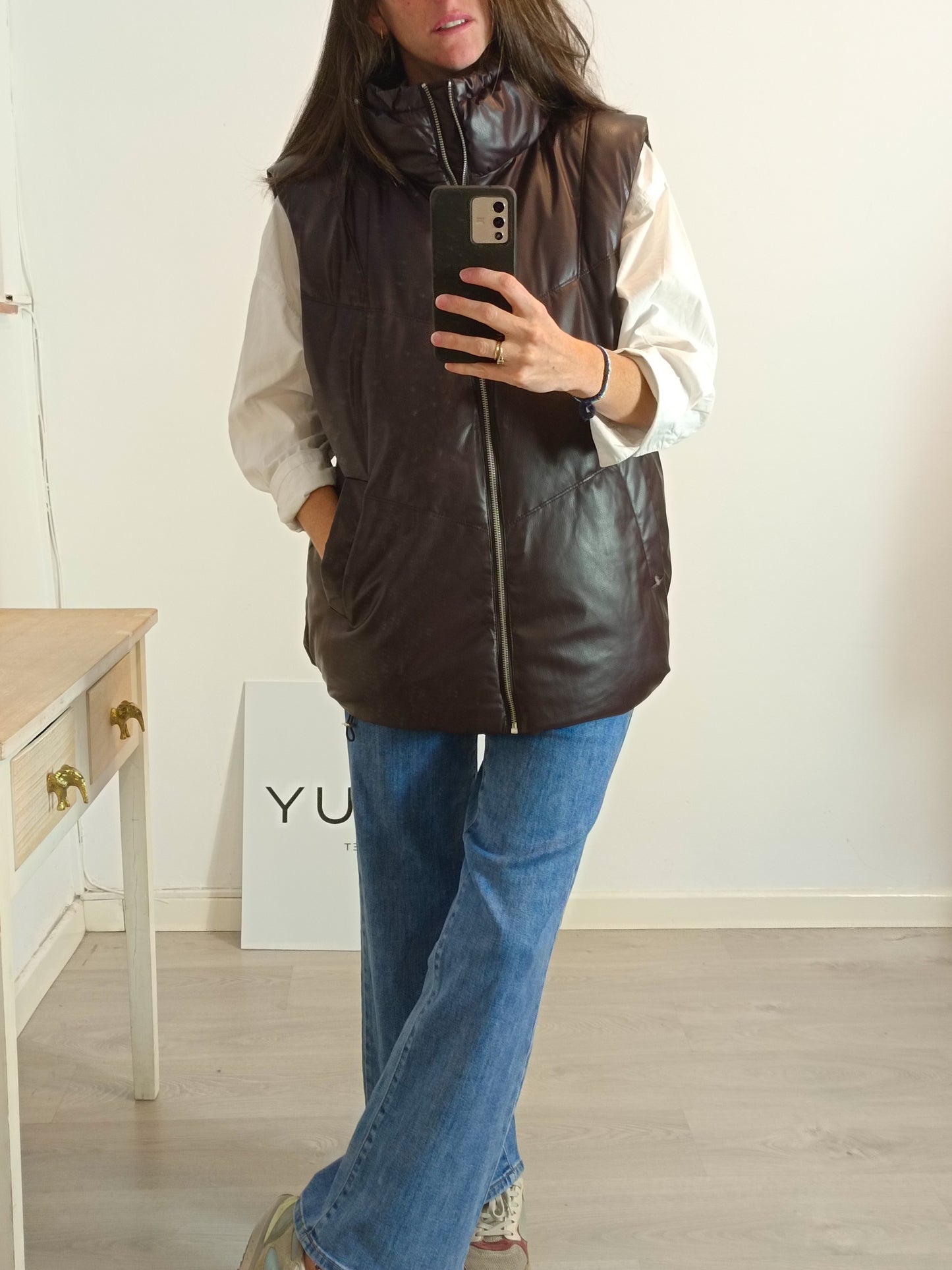 ZARA. Brown faux leather down jackets S.xs/s